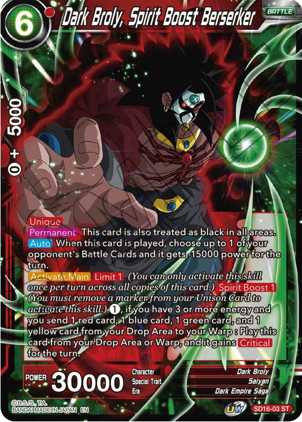 Image for Dark Broly, Spirit Boost Berserker - Dragon Ball Super: Masters