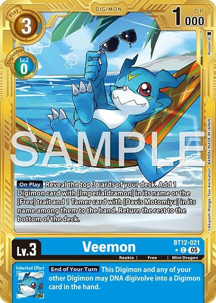 Image for Veemon - BT12-021 (Gold Border) - Digimon Card Game