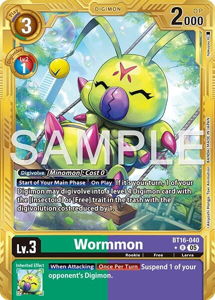 Image for Wormmon - BT16-040 (Gold Border) - Digimon Card Game