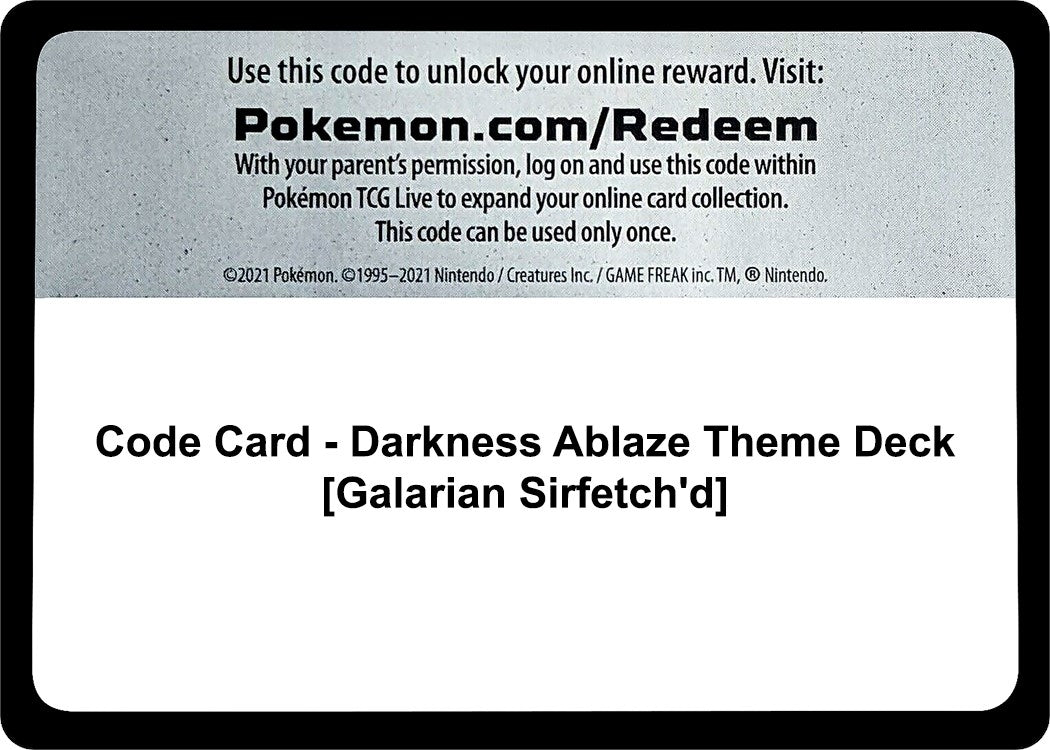 Image for Code Card - Darkness Ablaze Theme Deck [Galarian Sirfetch'd] - Pokemon