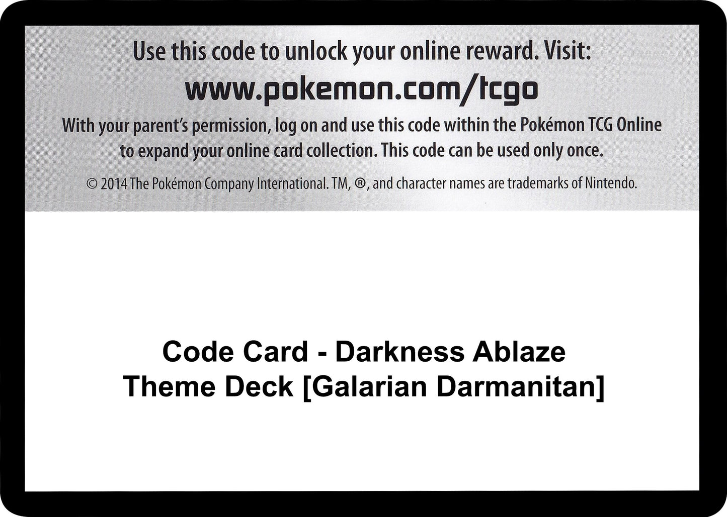 Image for Code Card - Darkness Ablaze Theme Deck [Galarian Darmanitan] - Pokemon