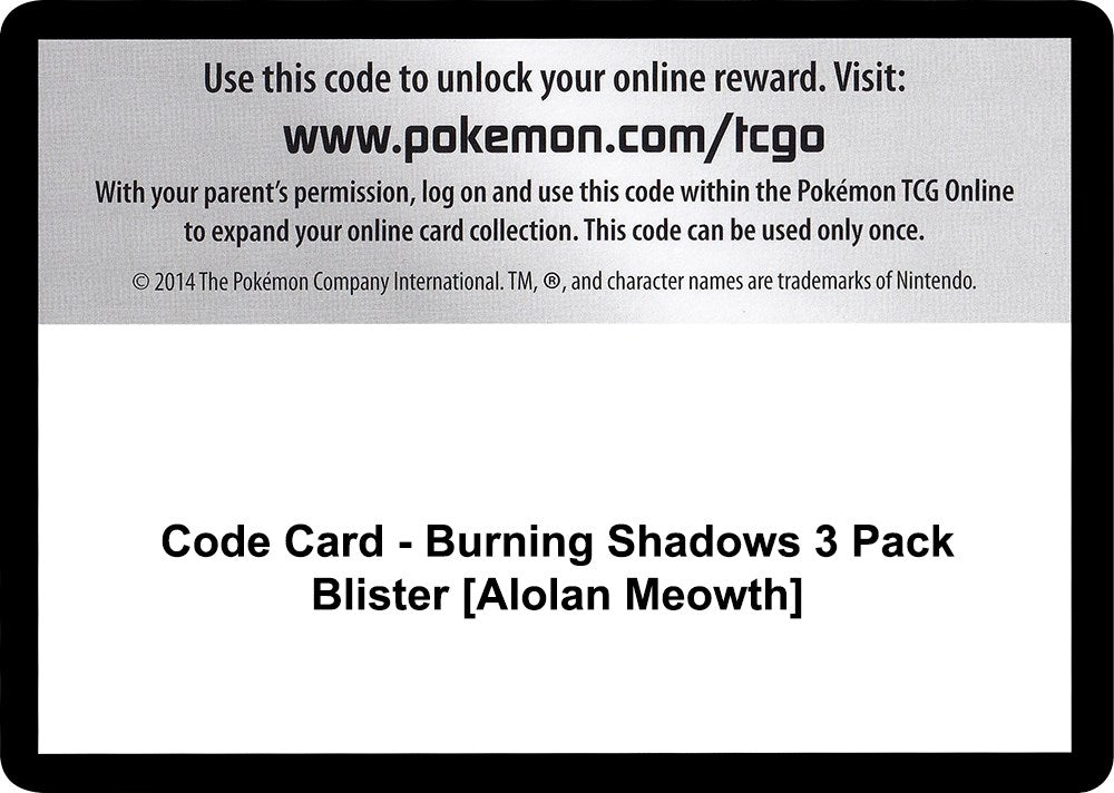 Image for Code Card - Burning Shadows 3 Pack Blister [Alolan Meowth] - Pokemon