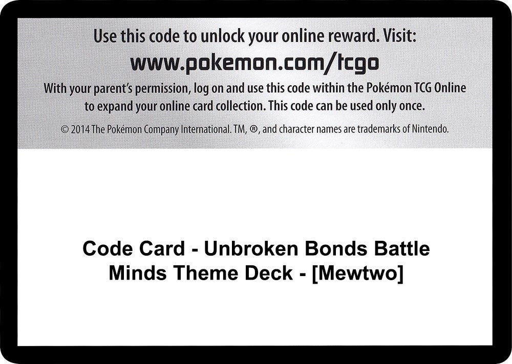 Image for Code Card - Unbroken Bonds Battle Minds Theme Deck - [Mewtwo] - Pokemon