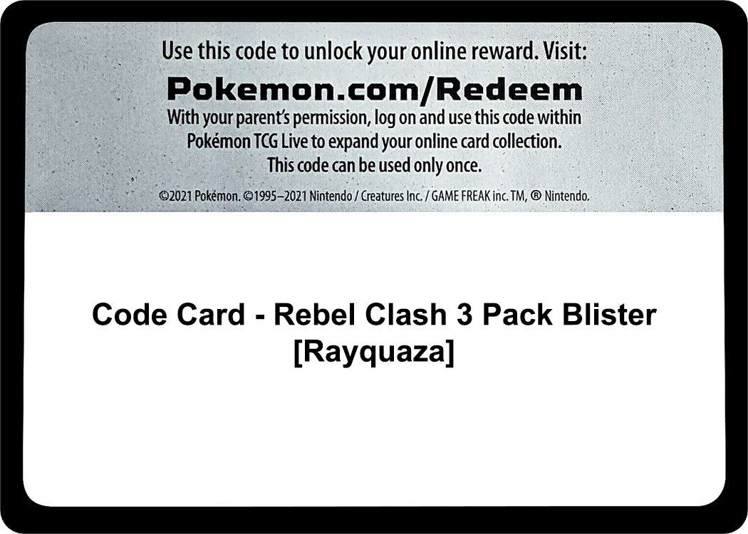 Image for Code Card - Rebel Clash 3 Pack Blister [Rayquaza] - Pokemon