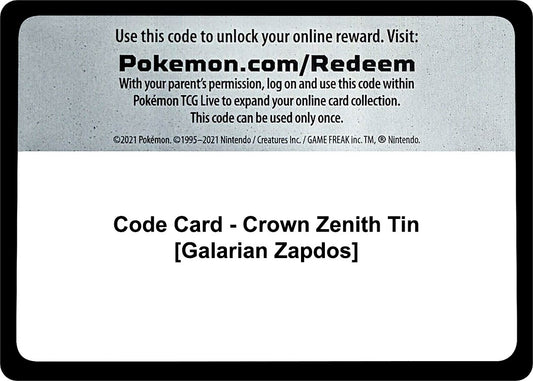 Image for Code Card - Crown Zenith Tin [Galarian Zapdos] - Pokemon