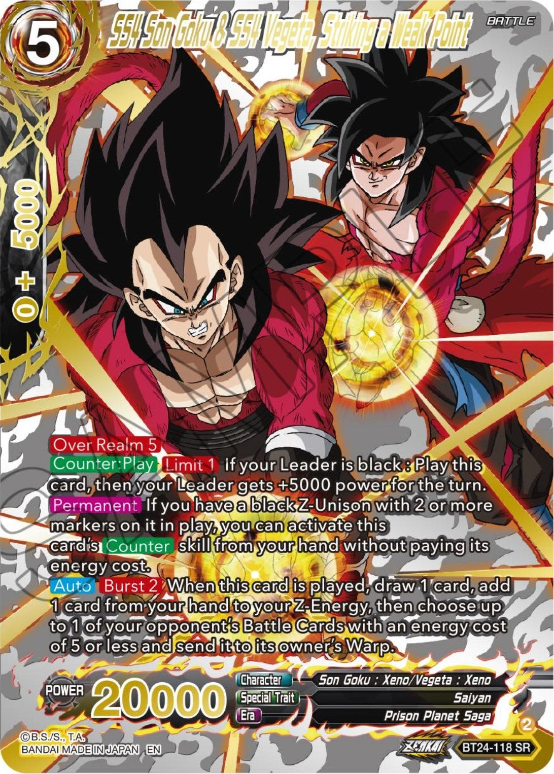 Image for SS4 Son Goku & SS4 Vegeta, Striking a Weak Point (Collector Booster Gold) - Dragon Ball Super: Masters