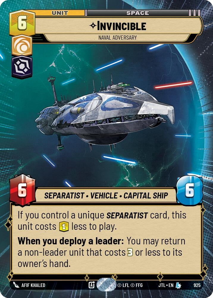 Image for Invincible - Naval Adversary (Hyperspace Foil) - Star Wars: Unlimited