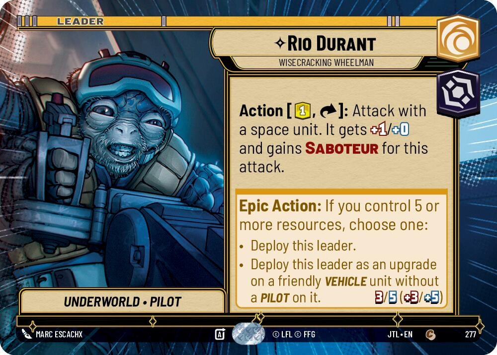 Image for Rio Durant - Wisecrack Wheelman (Hyperspace) - Star Wars: Unlimited