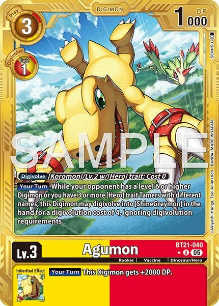 Image for Agumon - BT21-040 (Gold Border) - Digimon Card Game