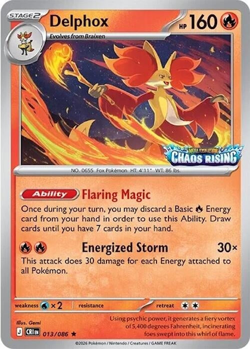 Image for Delphox - 013/086 (Chaos Rising Stamped) - Pokemon