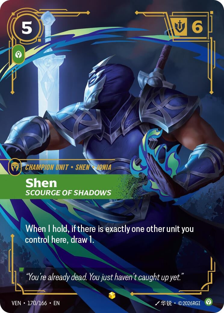 Image for Shen, Scourge of Shadows (Overnumbered) - Riftbound: League of Legends Trading Card Game